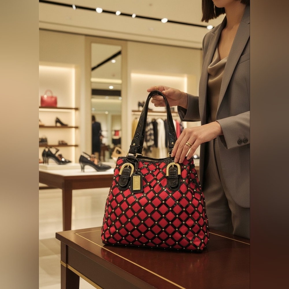 American Glamour Red & Black Handbag By Badgley Mischka NWOT - Picture 12 of 14